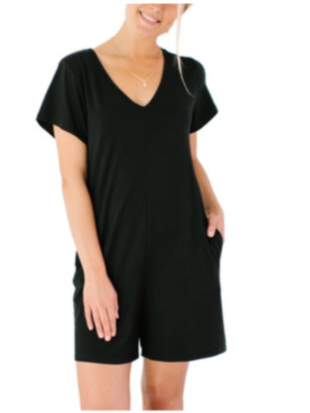 Smash + Tess Black V-Neck Shorts Romper